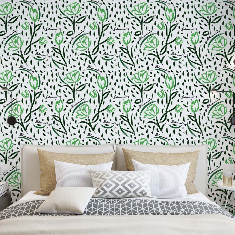 FOTOTAPET_DORMITOR_ABSTRACT_FLOWERS_GREEN