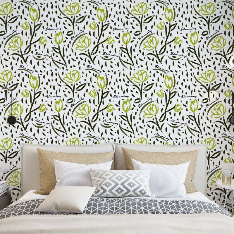 FOTOTAPET_DORMITOR_ABSTRACT_FLOWERS_LIGHT_GREEN