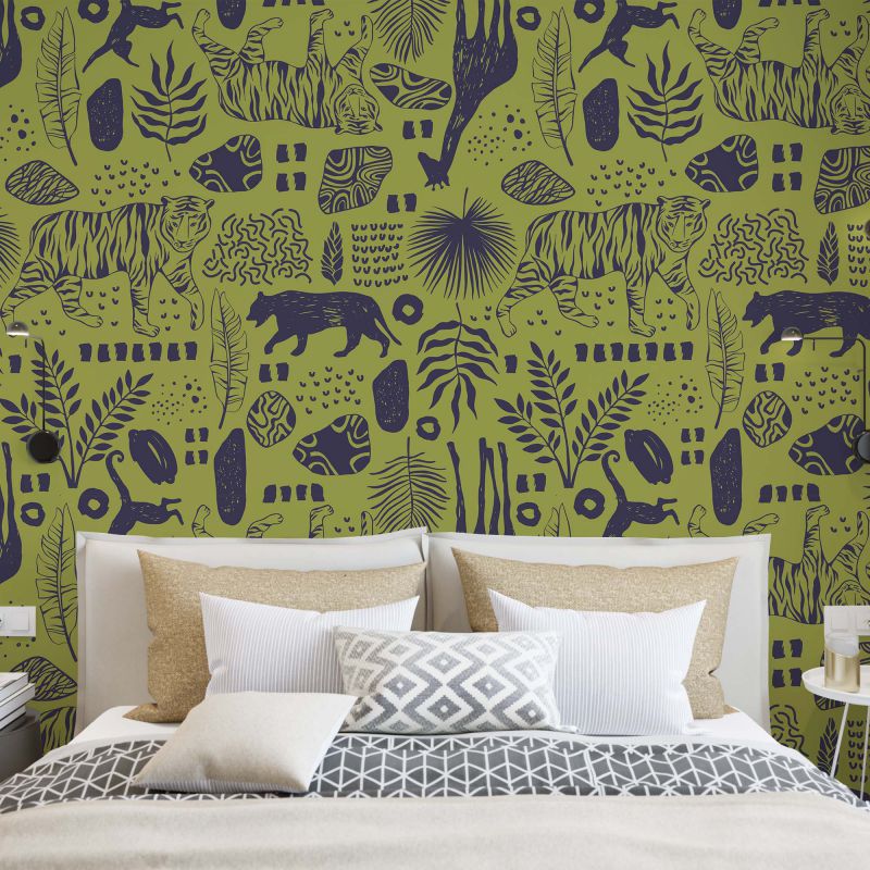 FOTOTAPET_DORMITOR_ABSTRACT_JUNGLE_GREEN