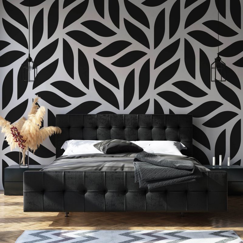 FOTOTAPET_DORMITOR_BLACK_LEAVES