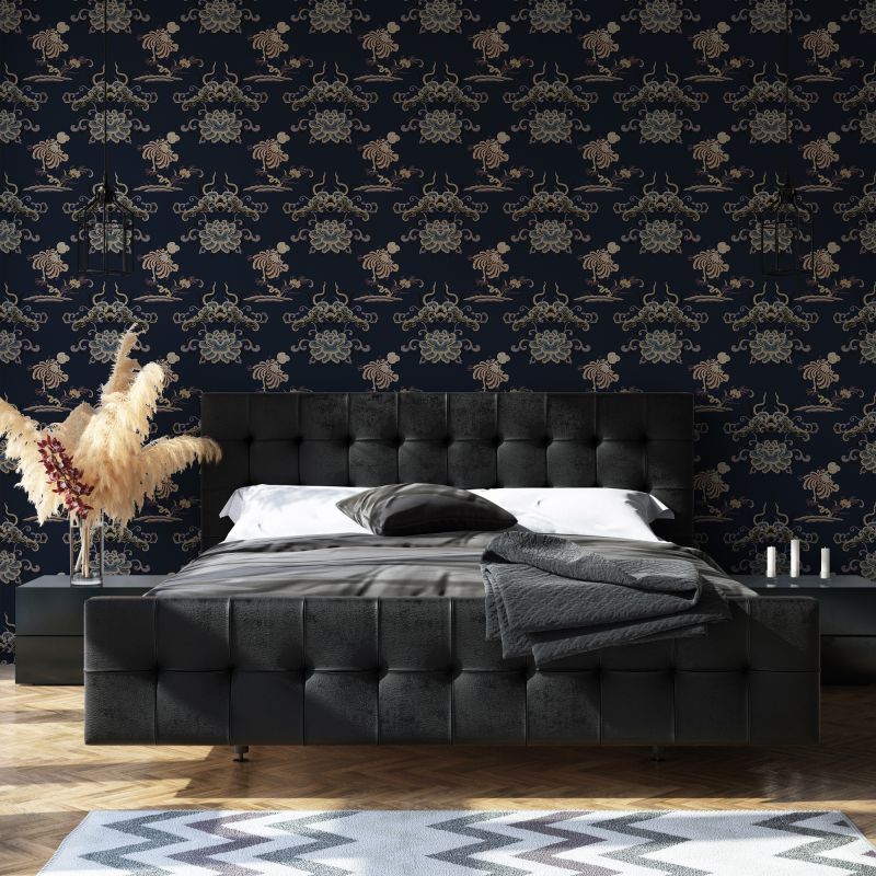 FOTOTAPET_DORMITOR_DRAGON_FLOWER_DARK