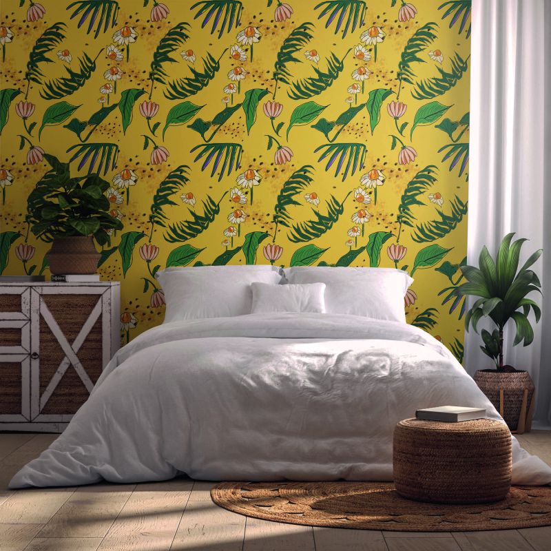 FOTOTAPET_DORMITOR_YELLOW_DASHED_FOLIAGE