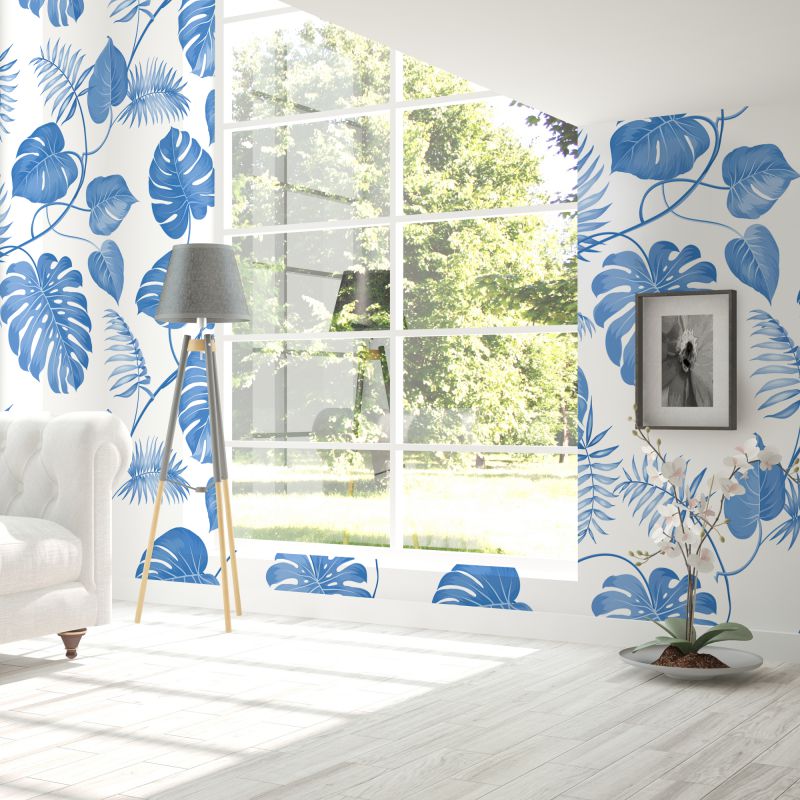 FOTOTAPET_LIVING_BLUE_LEAVES