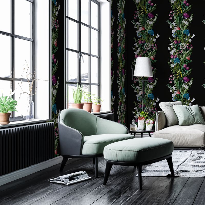 FOTOTAPET_LIVING_FLOWERS_COLUMN_BLACK